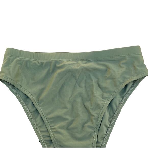 Olive Green High Cut High Waist Cheeky Bikini Bottom Bathing Suit Small NWOT - Picture 2 of 8